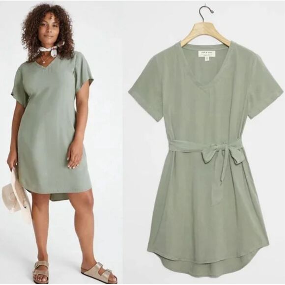 Anthropologie Cloth & Stone Live Tie Waist Moss Green Mini Dress M - Picture 1 of 9